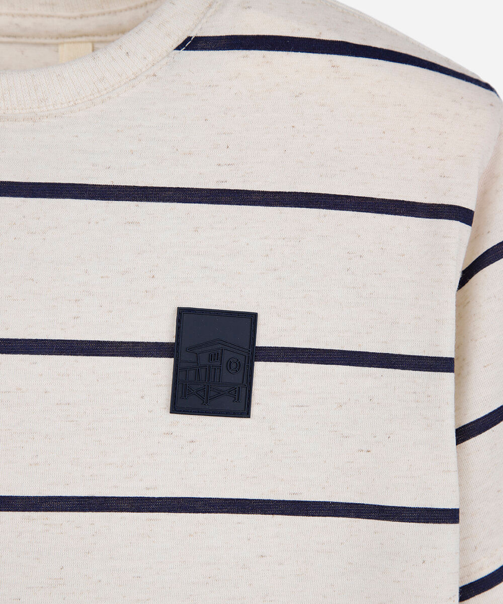 camiseta infantil com linho listrada azul