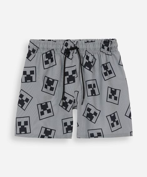short boardshort infantil cós elástico minecraft cinza