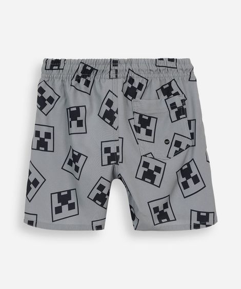 short boardshort infantil cós elástico minecraft cinza