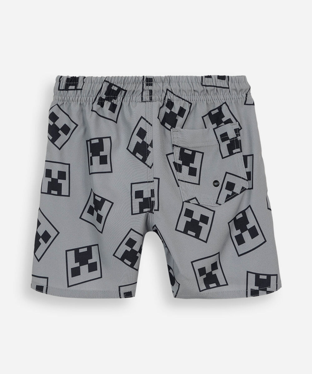 short boardshort infantil cós elástico minecraft cinza