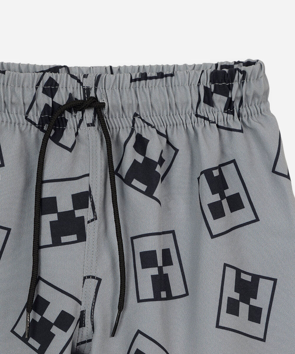 short boardshort infantil cós elástico minecraft cinza