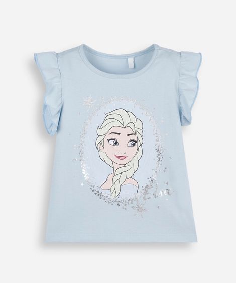 blusa infantil de algodão manga curta frozen azul