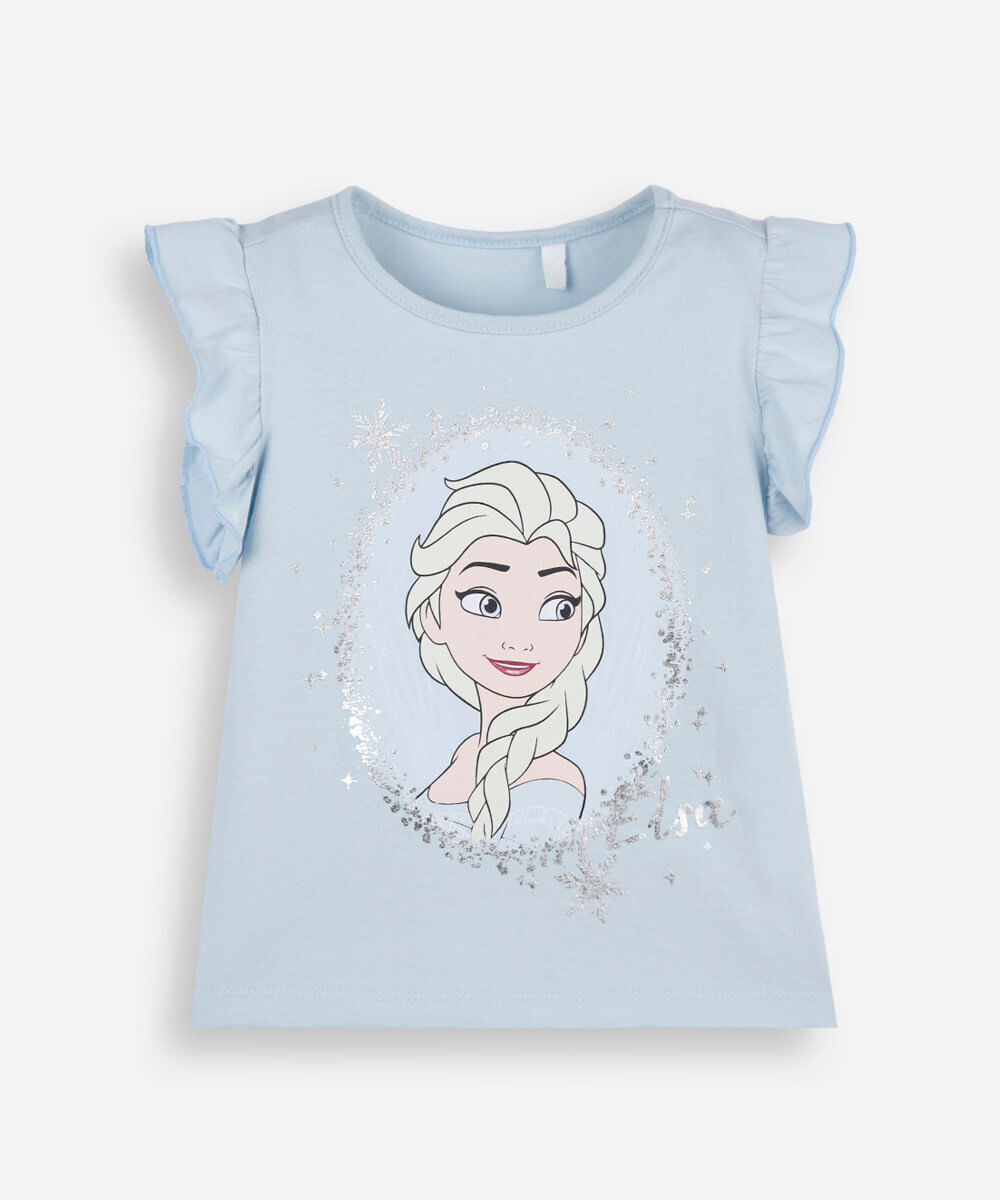 blusa infantil de algodão manga curta frozen azul