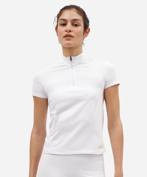 blusa esportiva feminina de poliamida gola alta manga curta branca