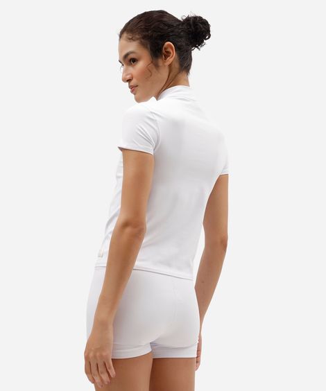 blusa esportiva feminina de poliamida gola alta manga curta branca