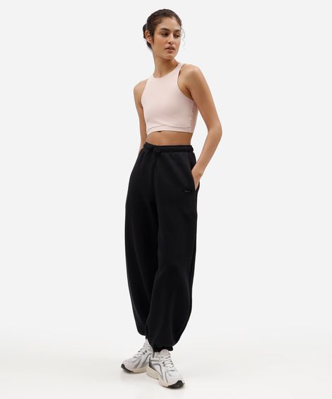 calça barrel feminina de moletom esportiva preta