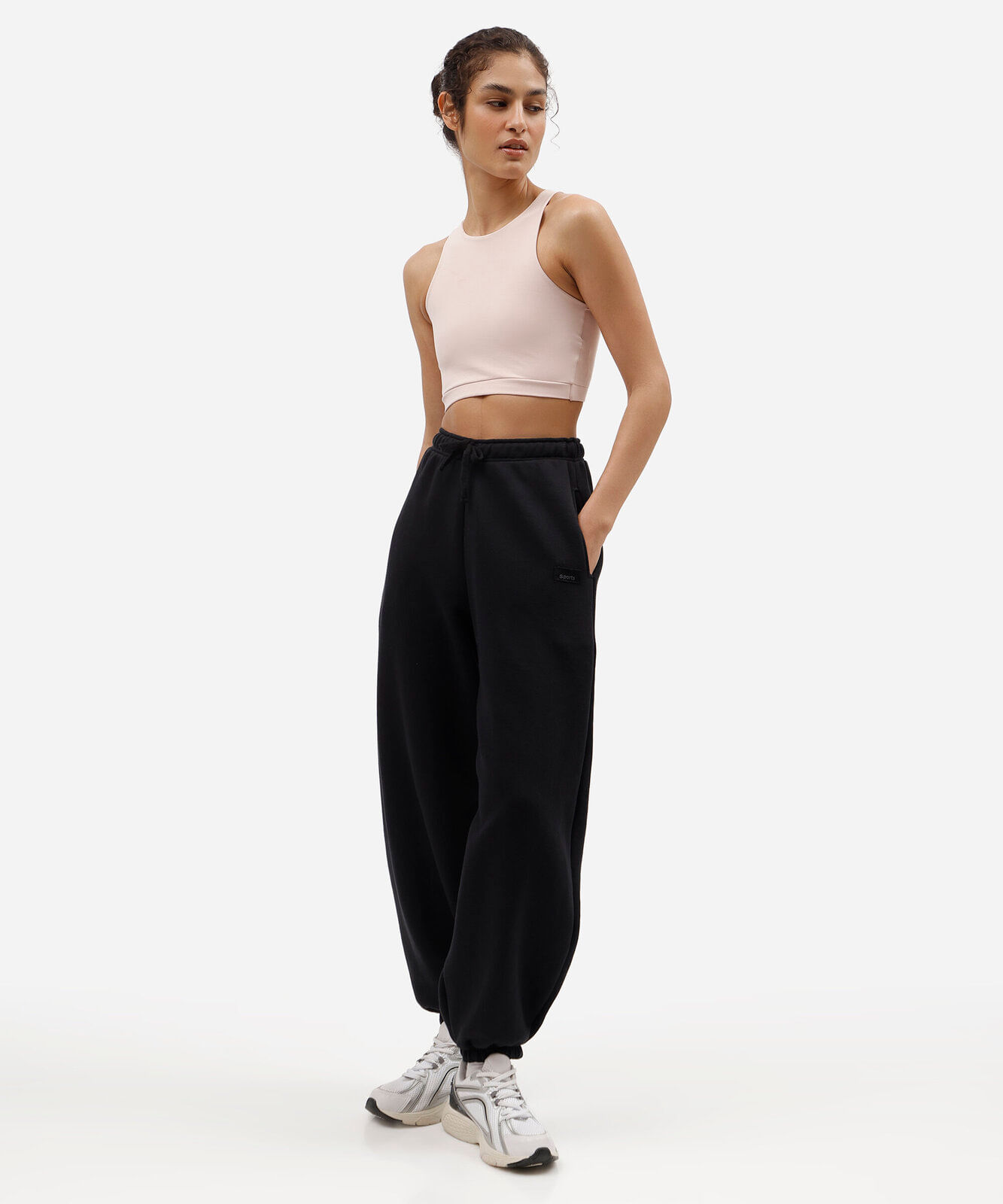 calça barrel feminina de moletom esportiva preta