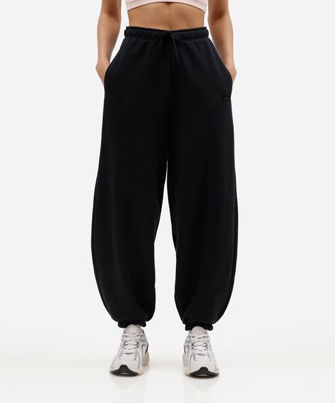 calça barrel feminina de moletom esportiva preta