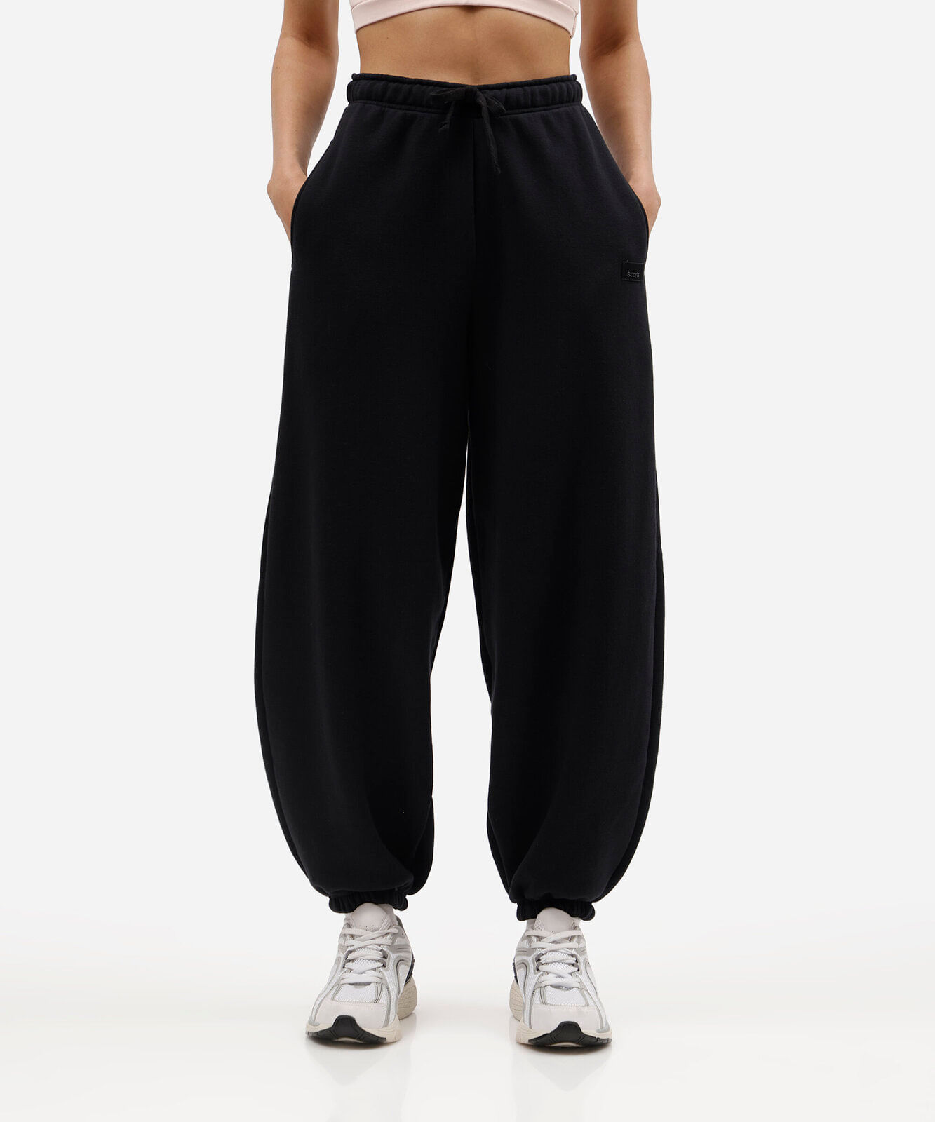 calça barrel feminina de moletom esportiva preta