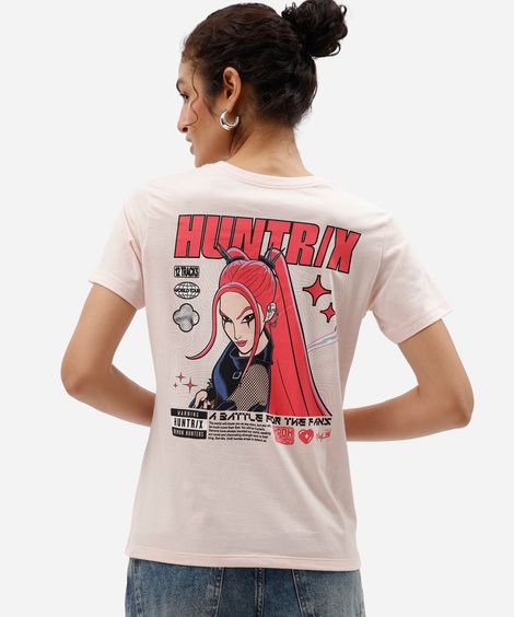 camiseta feminina de algodão manga curta guerreiras do kpop rosa