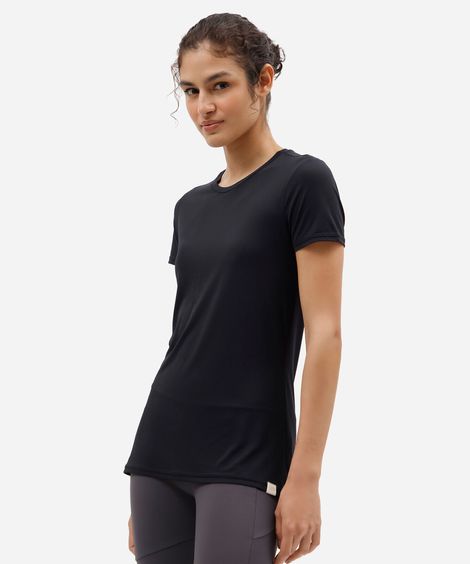 camiseta esportiva feminina de poliamida manga curta preta