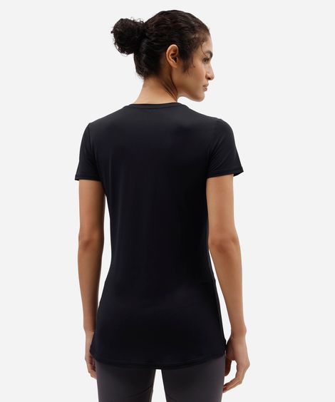 camiseta esportiva feminina de poliamida manga curta preta