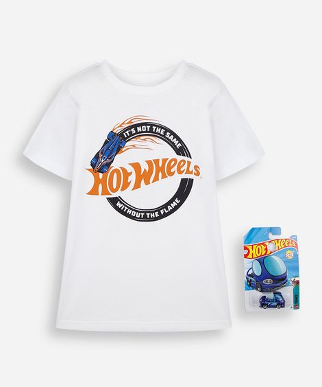 camiseta infantil de algodão manga curta hot wheels com brinde off white