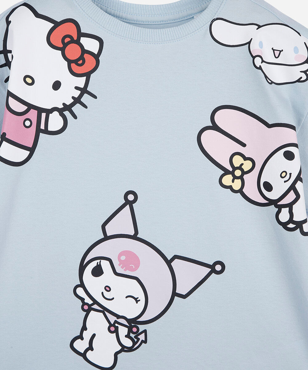 camiseta infantil de algodão manga curta hello kitty e amigos azul