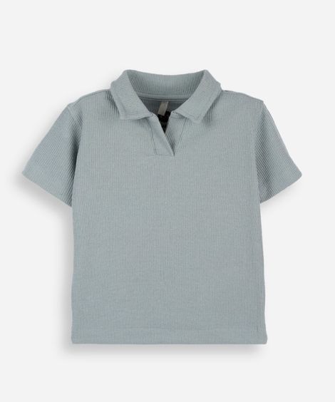 polo infantil com algodão manga curta texturizada verde