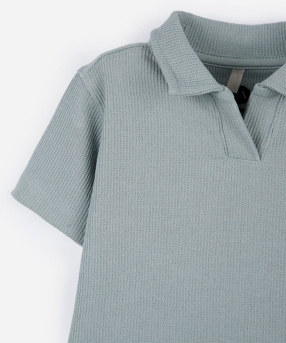 polo infantil com algodão manga curta texturizada verde