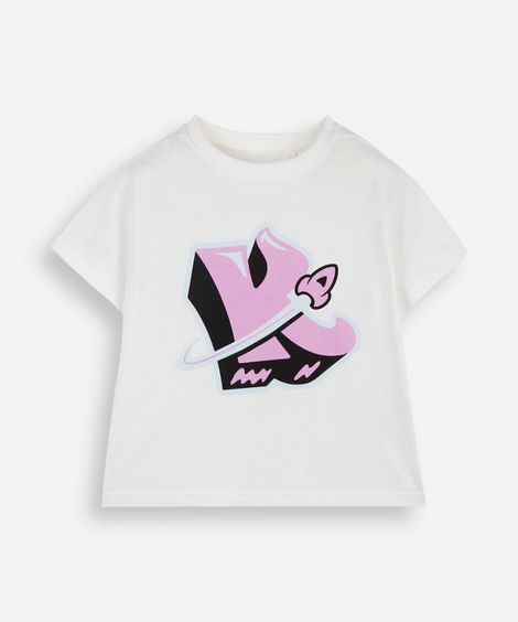 camiseta infantil de algodão manga curta dos rosa off white