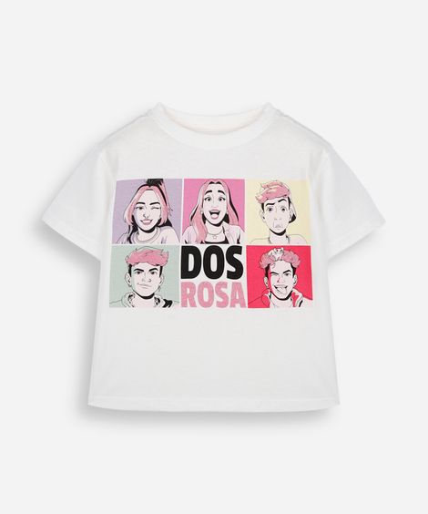 camiseta infantil de algodão manga curta dos rosa off white