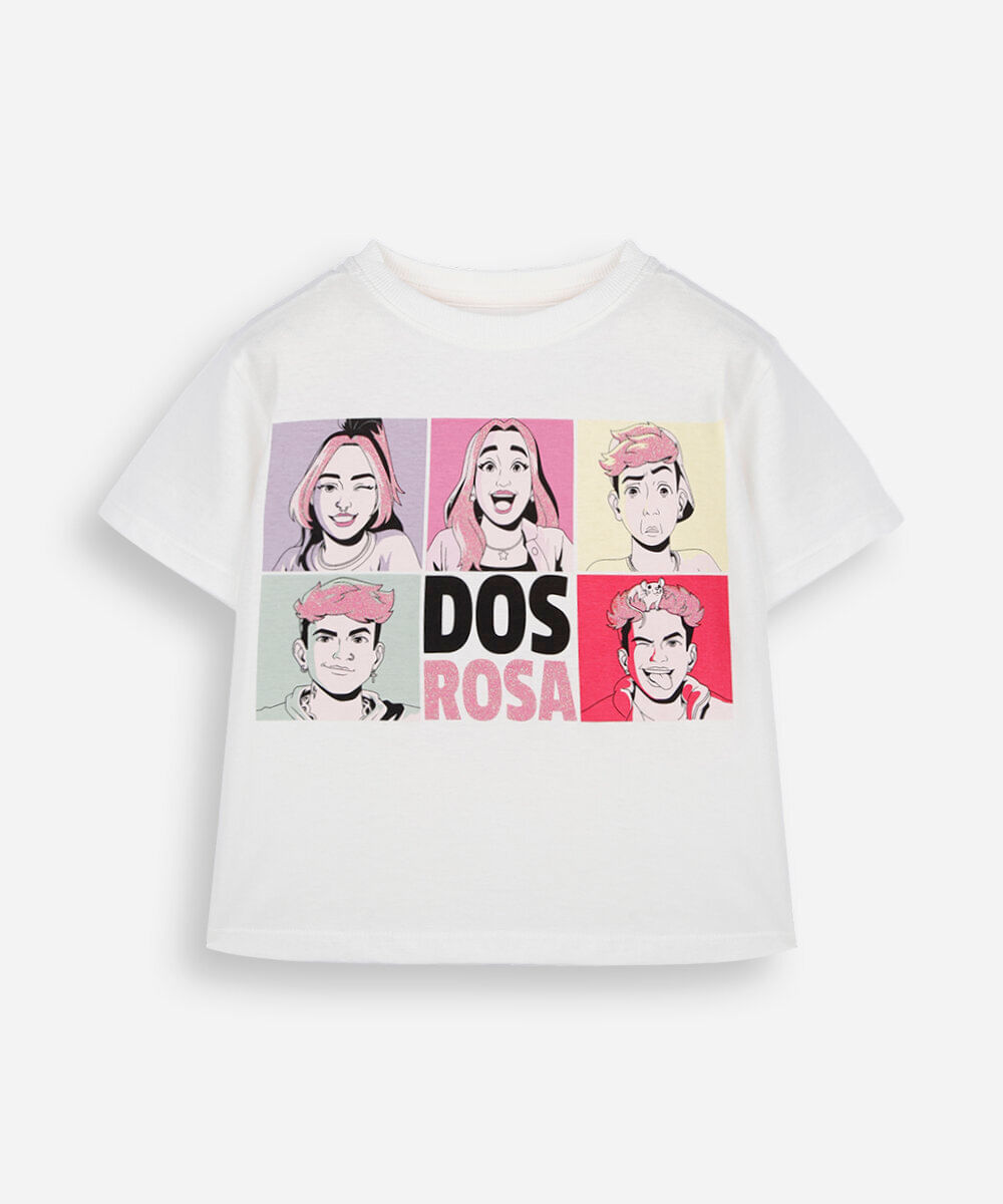 camiseta infantil de algodão manga curta dos rosa off white