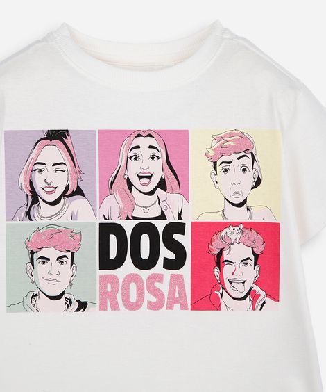 camiseta infantil de algodão manga curta dos rosa off white