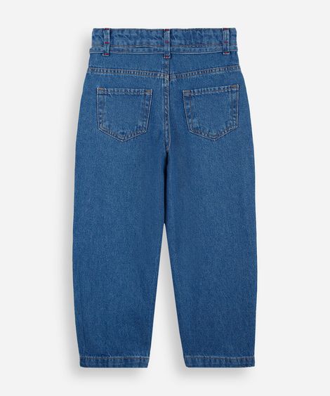 calça balloon infantil jeans com bordado hello kitty azul