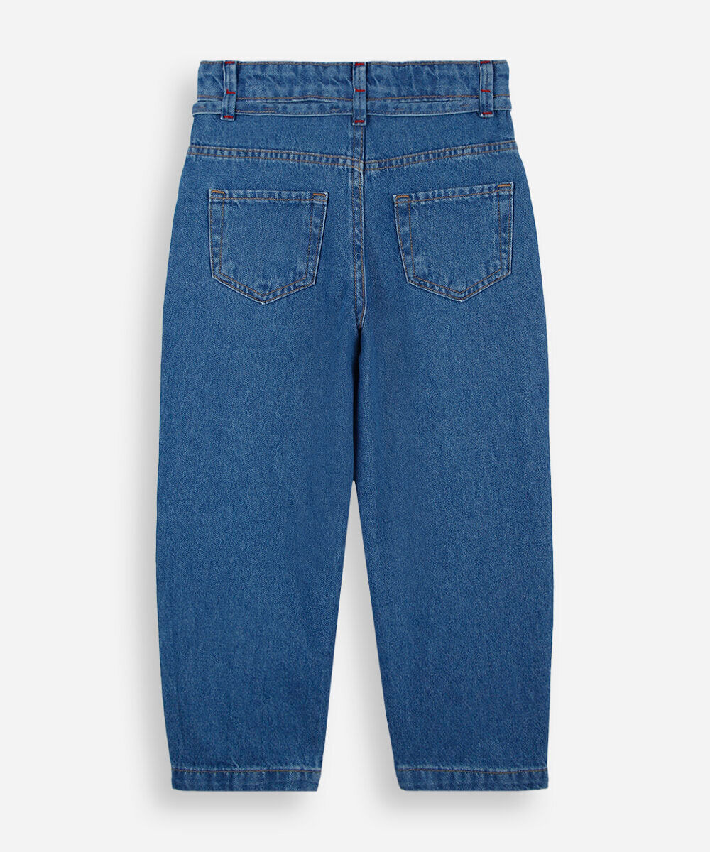 calça balloon infantil jeans com bordado hello kitty azul