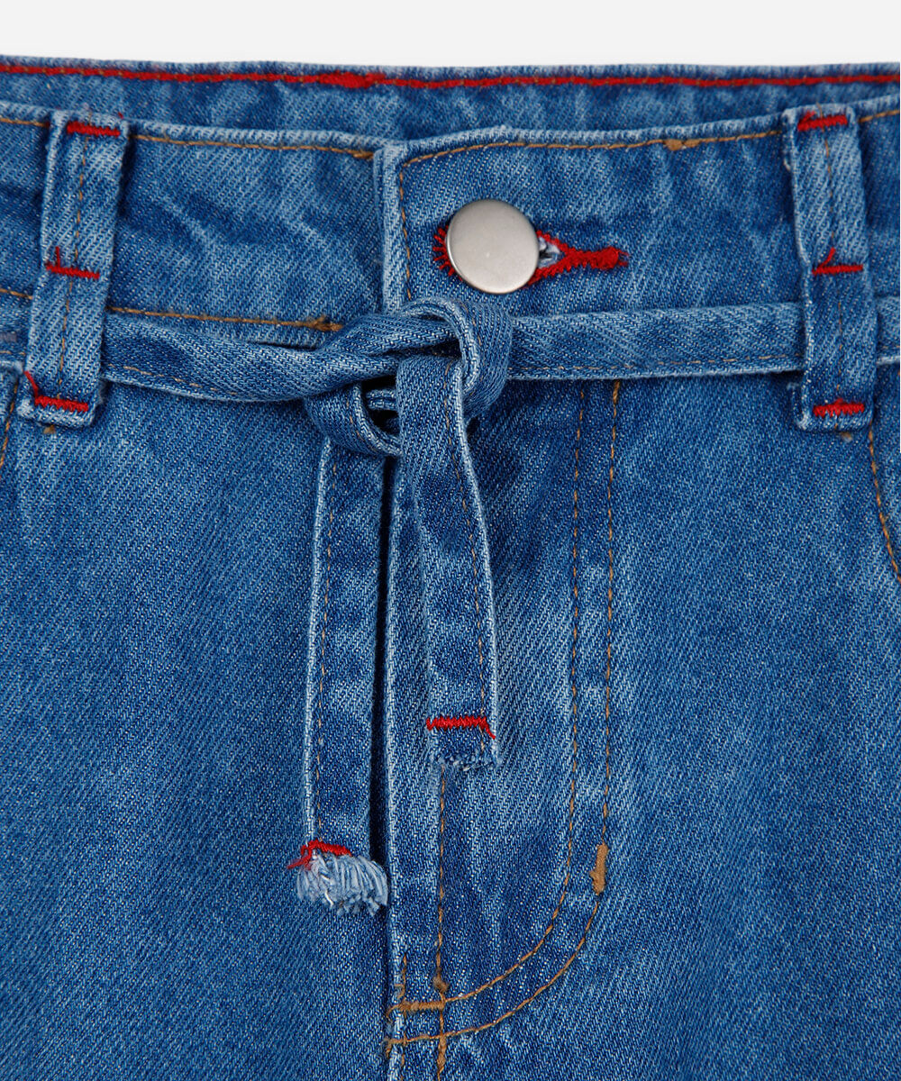 calça balloon infantil jeans com bordado hello kitty azul