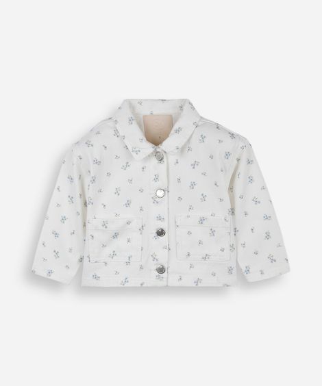 jaqueta infantil de sarja floral off white
