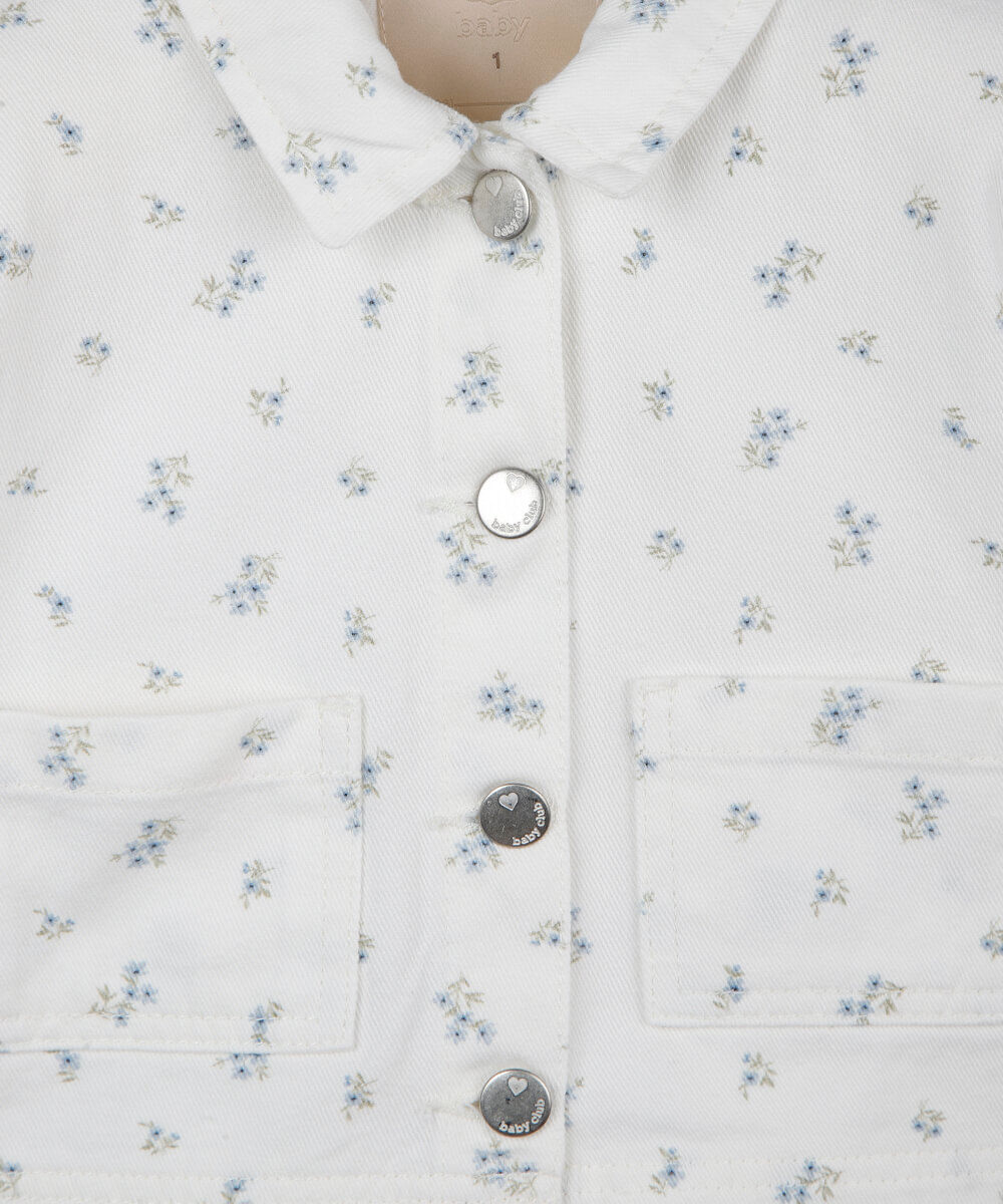jaqueta infantil de sarja floral off white