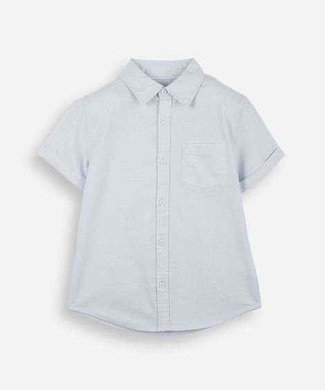 camisa de algodão infantil manga curta com bolso azul