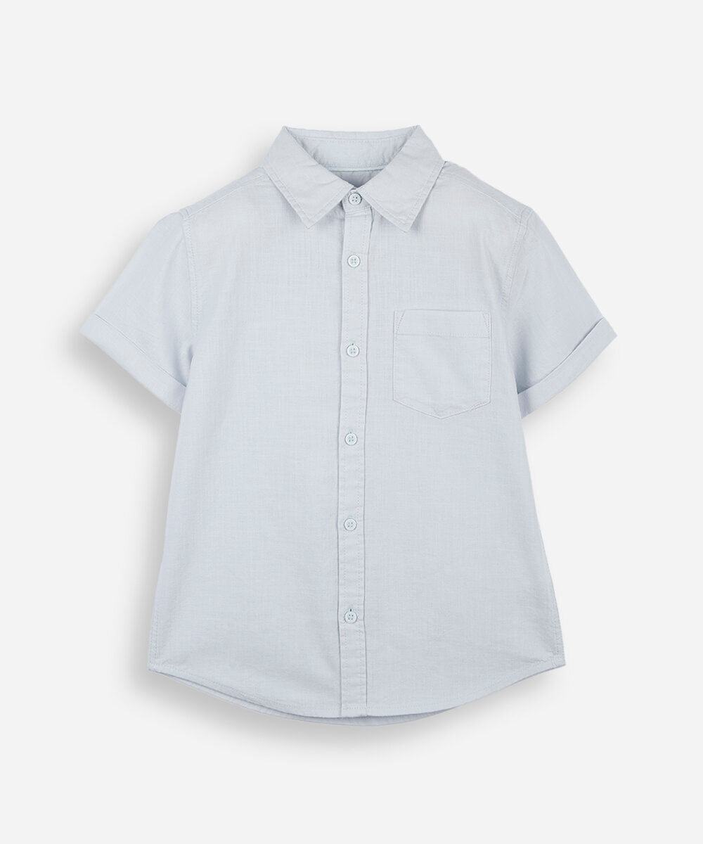 camisa de algodão infantil manga curta com bolso azul