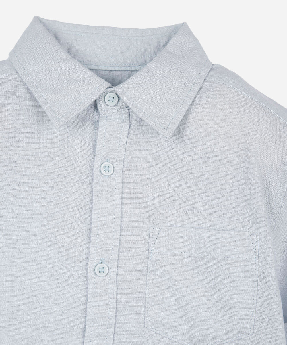 camisa de algodão infantil manga curta com bolso azul