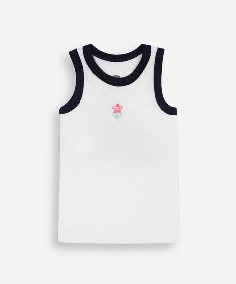 regata infantil de algodão com bordado floral off white