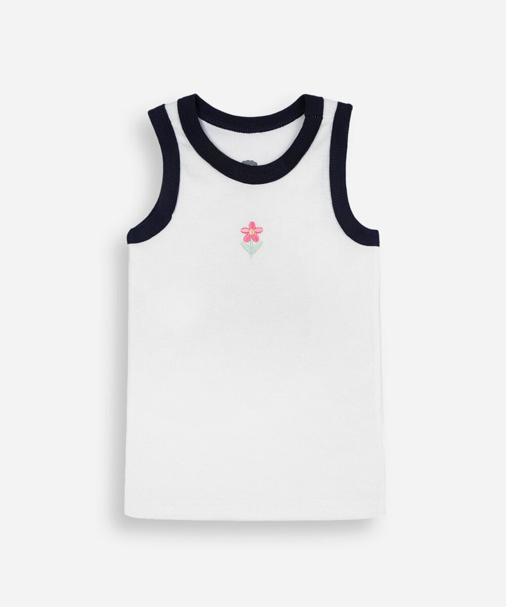 regata infantil de algodão com bordado floral off white