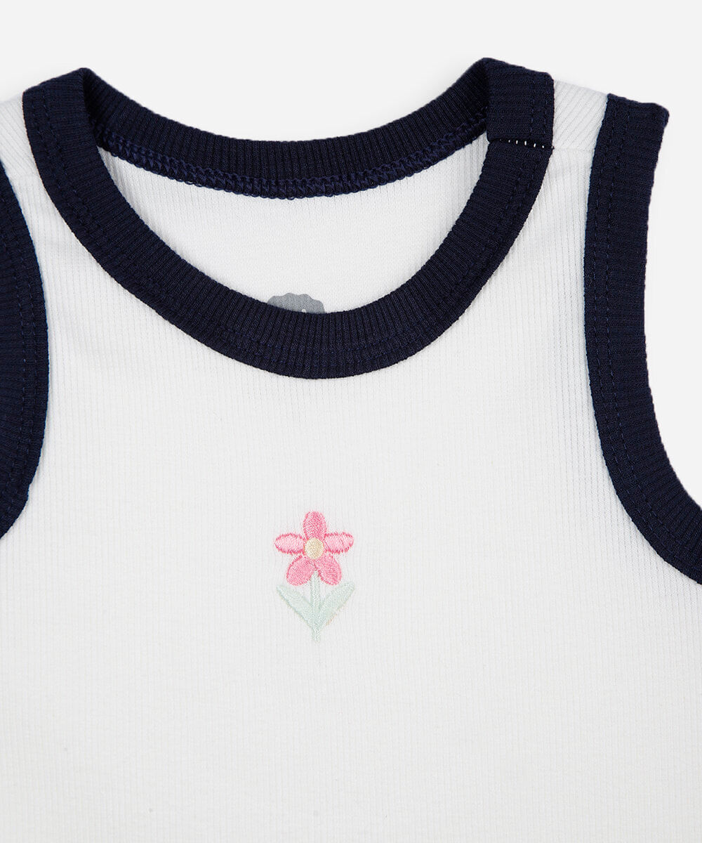 regata infantil de algodão com bordado floral off white