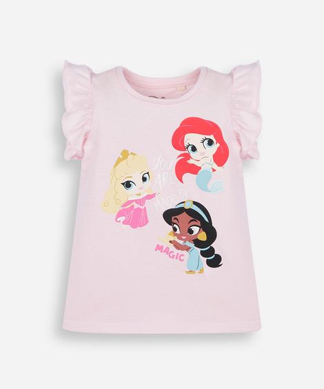 blusa infantil de algodão manga curta princesas rosa
