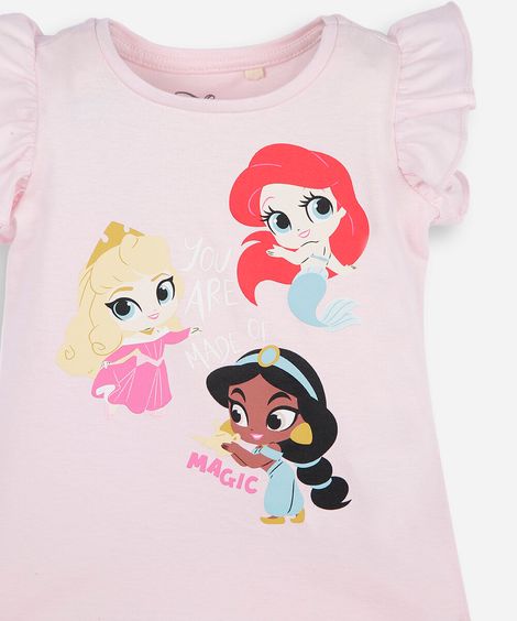 blusa infantil de algodão manga curta princesas rosa