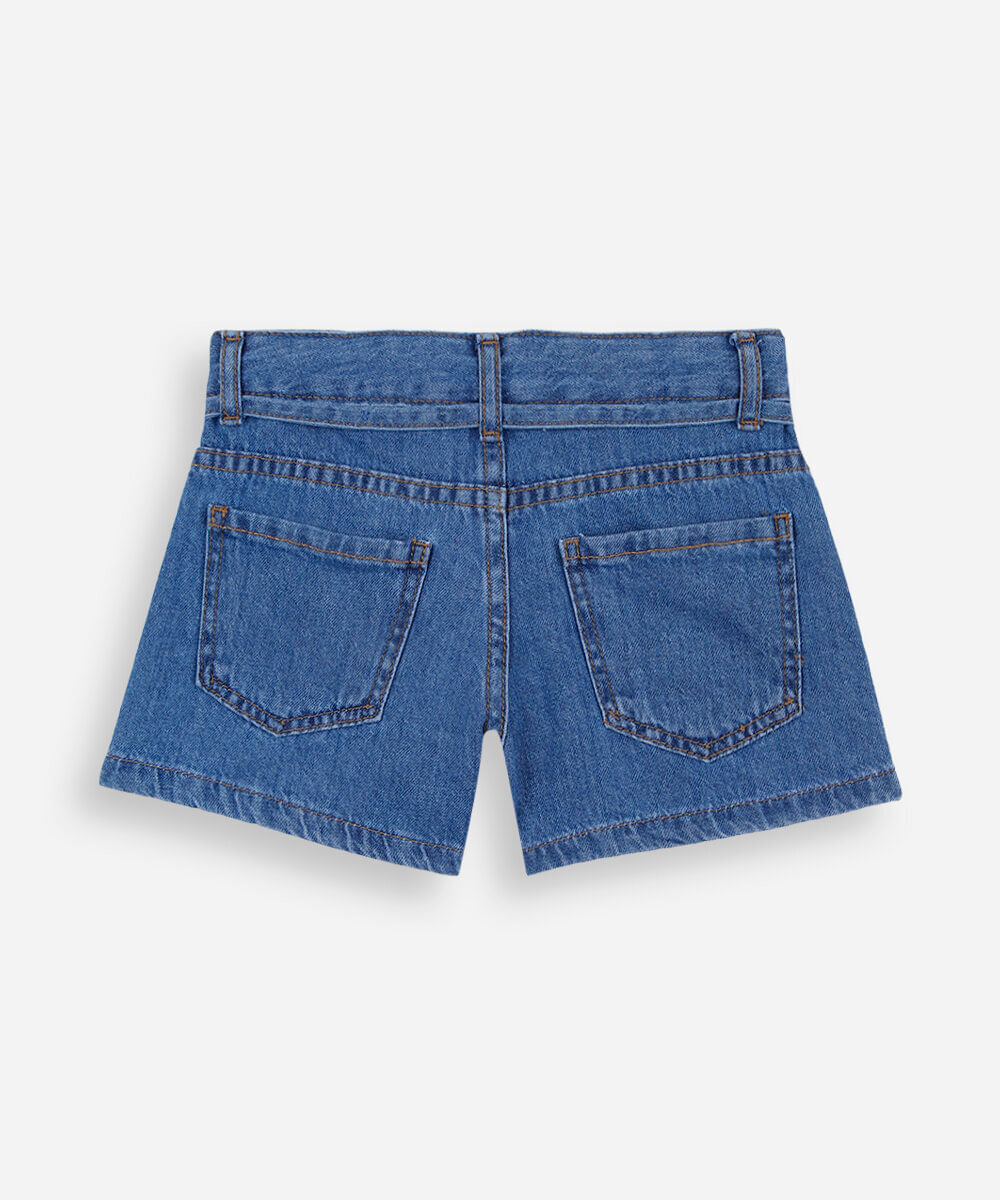 short mom infantil jeans com bordado hello kitty azul