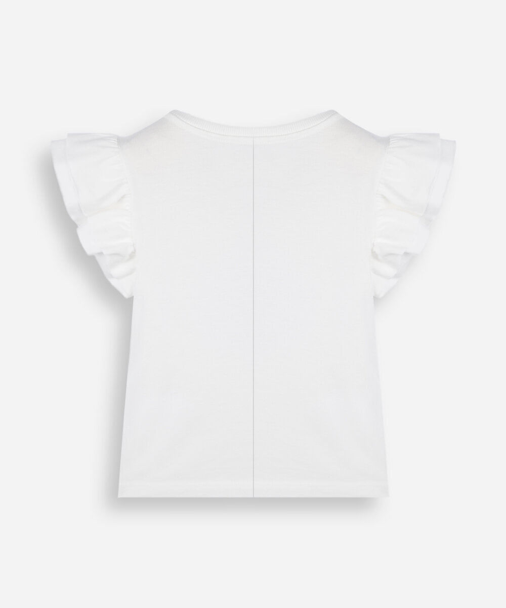 blusa infantil de algodão manga curta com bordado paetê off white