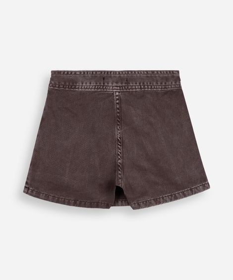 short saia infantil de sarja com pregas marrom