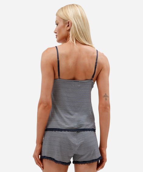 pijama short doll feminino de viscose listrado azul