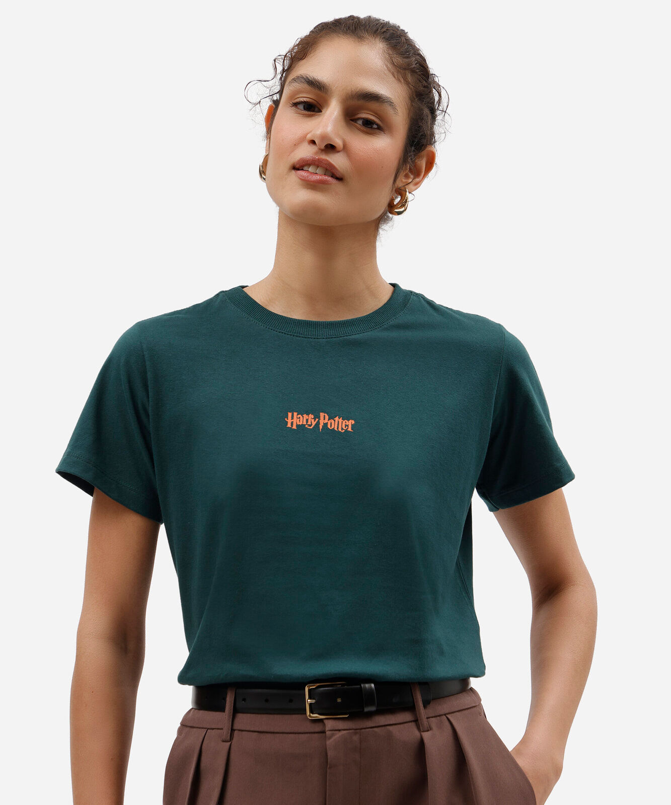 camiseta feminina de algodão manga curta harry potter verde