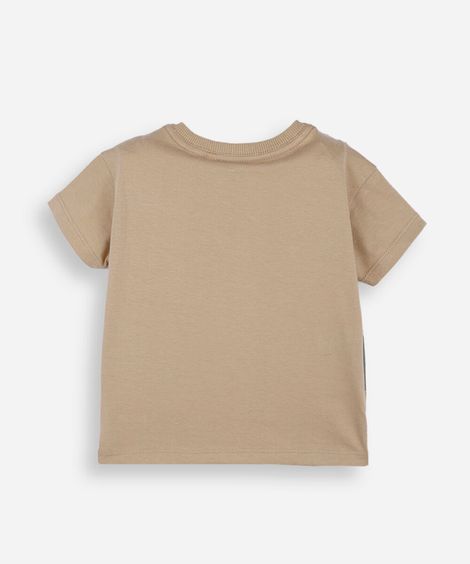 camiseta infantil de algodão manga curta jacaré bege