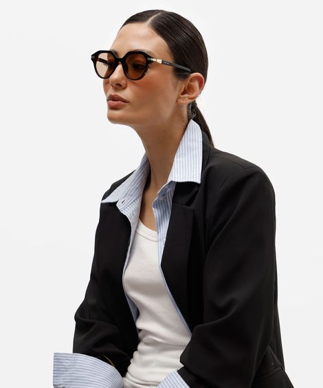 óculos de sol feminino redondo de acetato triton preto
