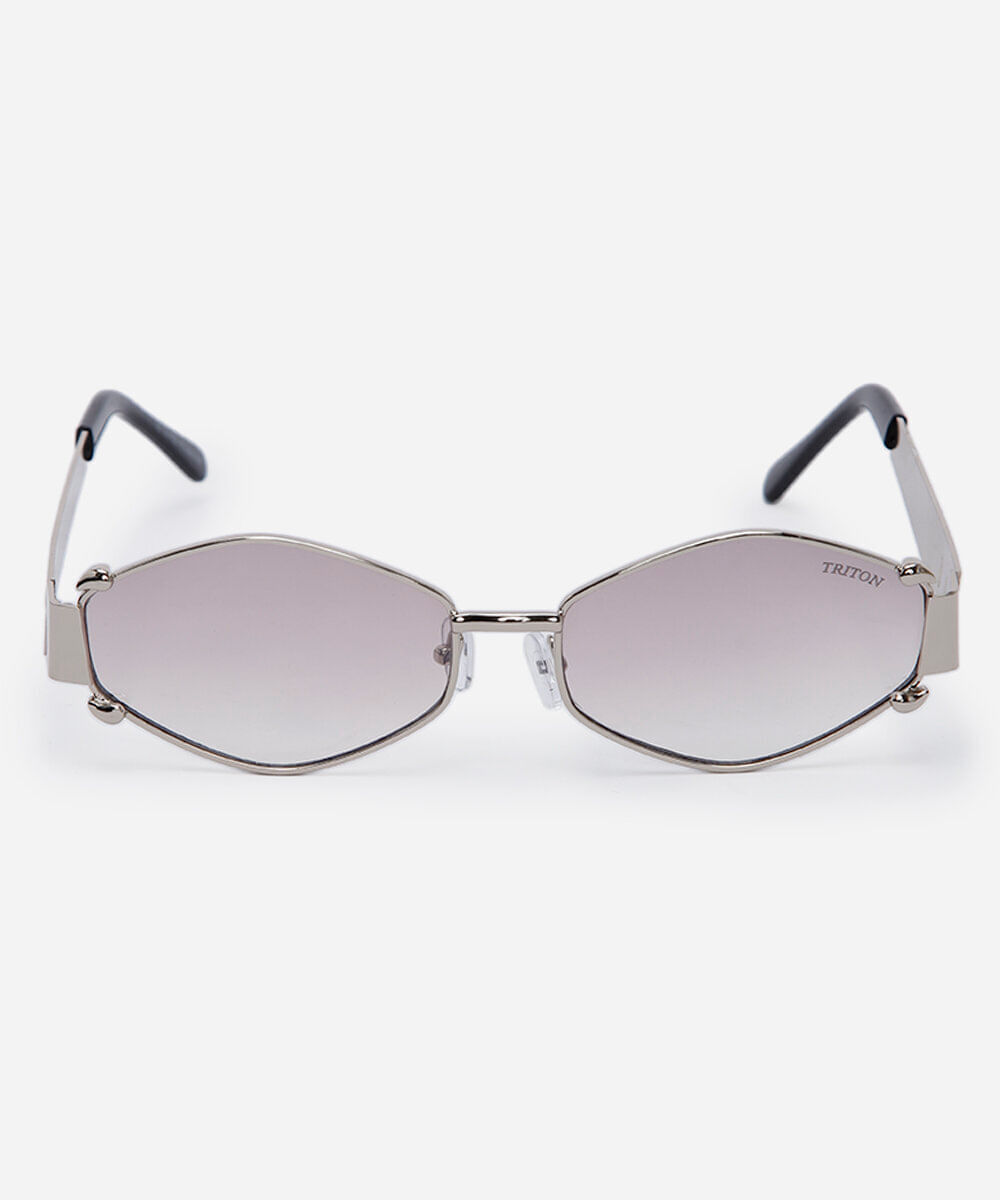 óculos de sol feminino oval de metal triton prata