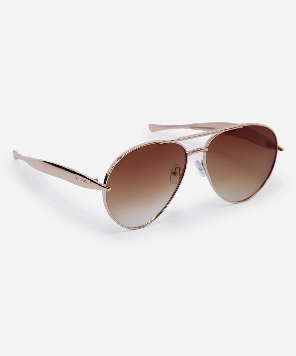 óculos de sol feminino aviador de metal triton dourado