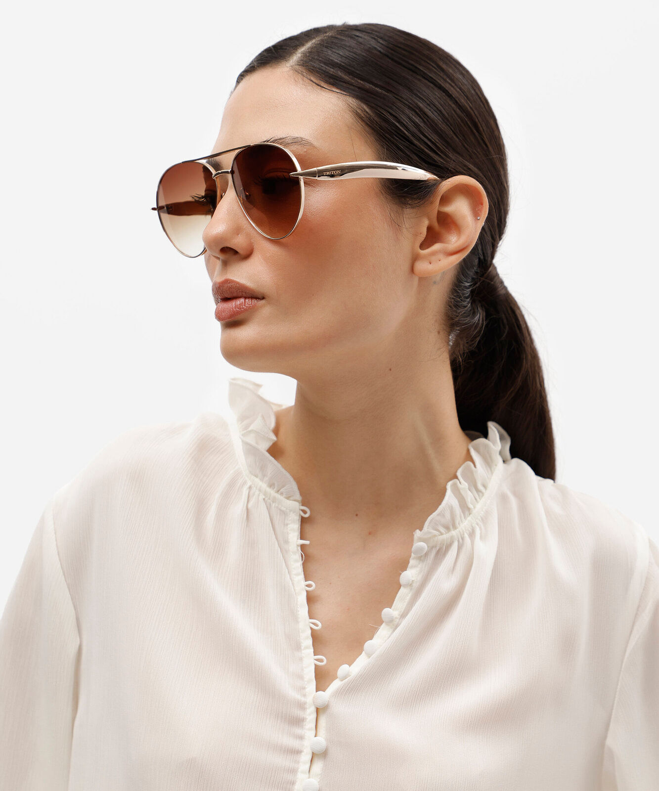 óculos de sol feminino aviador de metal triton dourado