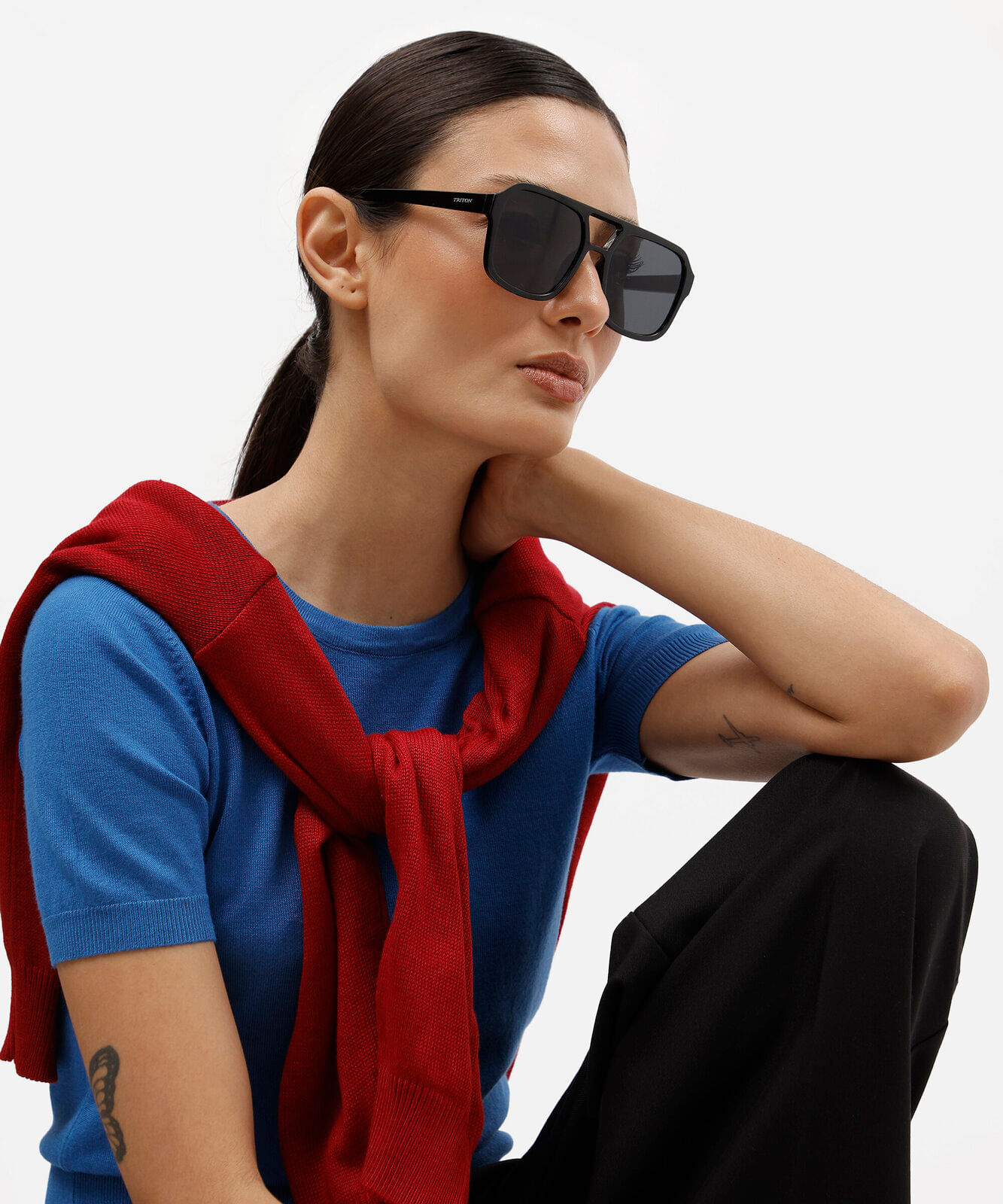 óculos de sol feminino quadrado de acetato triton preto