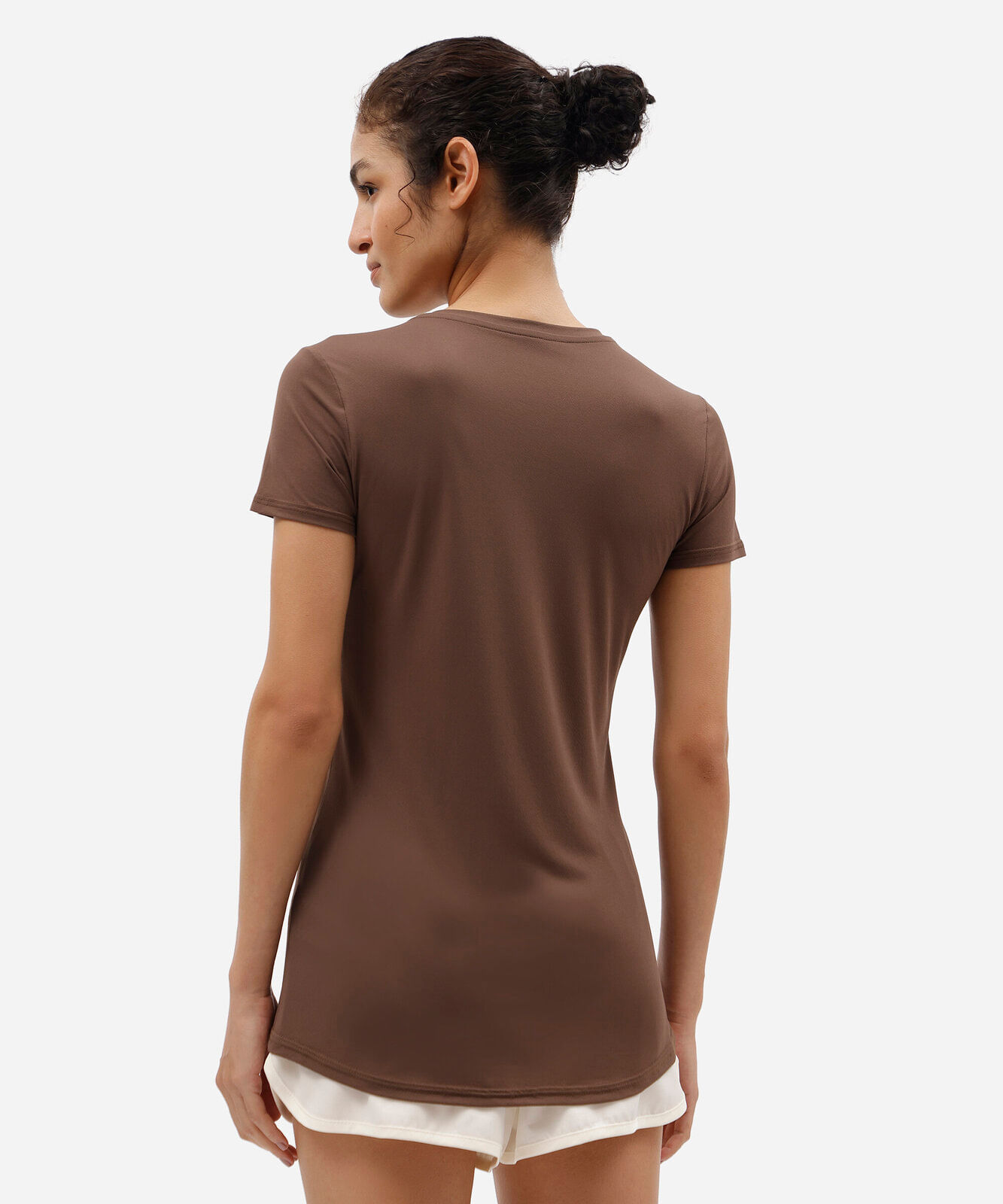 camiseta esportiva feminina de poliamida manga curta marrom