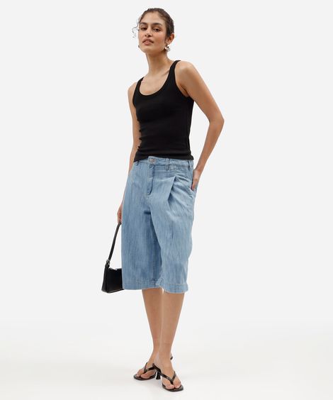 bermuda jorts feminina cintura alta azul